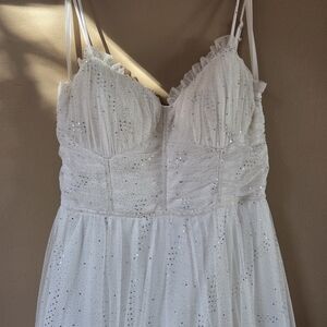 City Studio Long White Dress With Glitter And Sequin Size 9/10